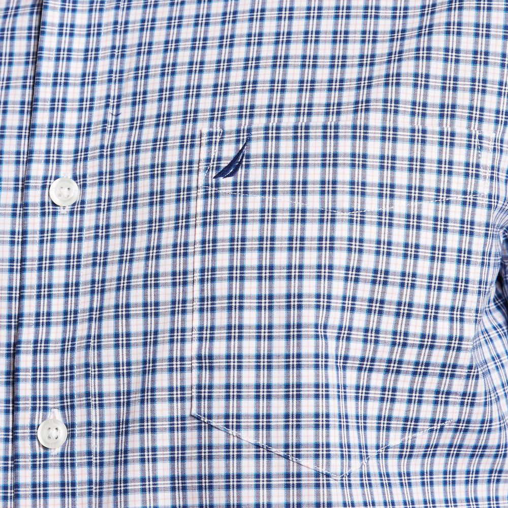 Wrinkle-Resistant  Short Sleeve Poplin Shirt in Plaid,Blue Depths,large