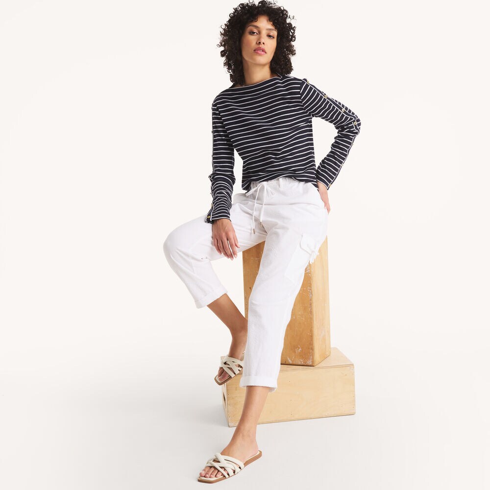 Striped Boat-Neck Top,Navy,large