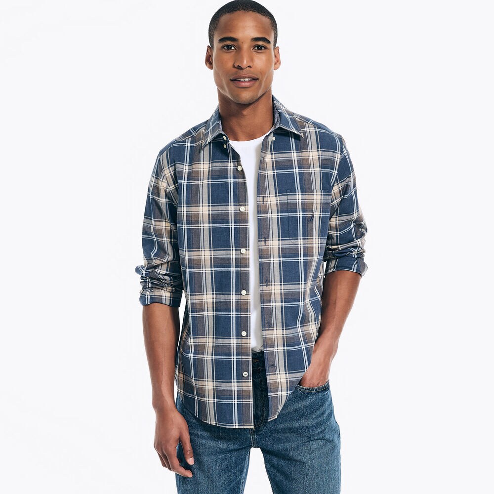Heather Plaid Shirt,Estate Blue,large
