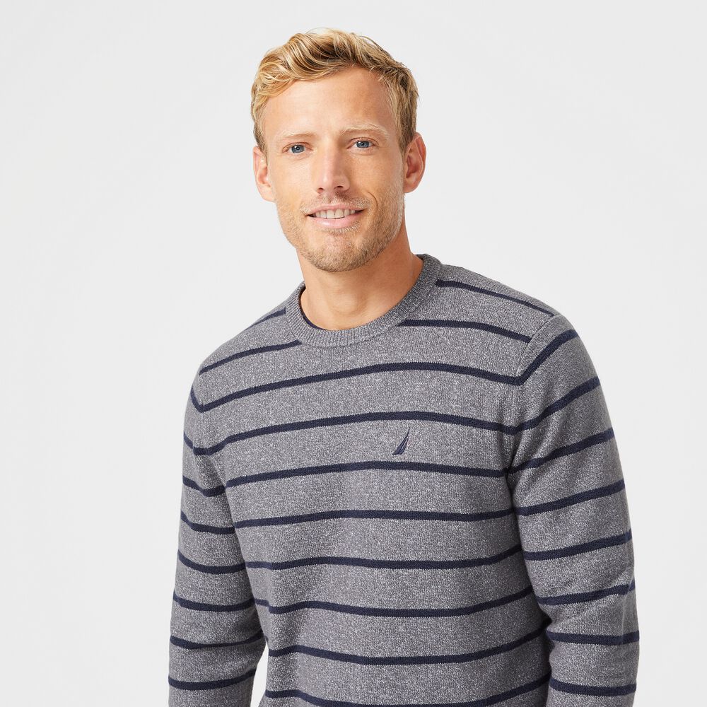 SUSTAINABLY CRAFTED STRIPED SWEATER,Grey Carbon,large