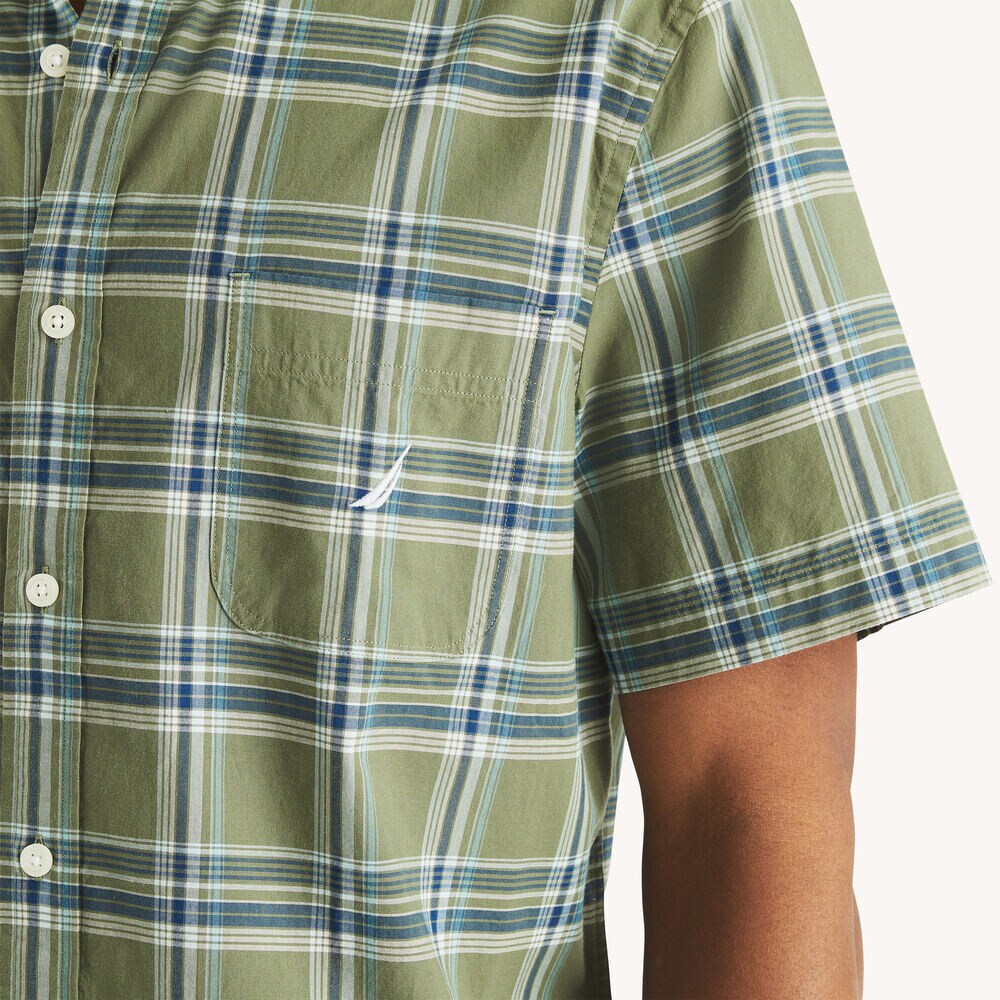 Plaid Short-Sleeve Shirt,Everglades Green,large