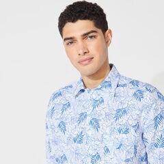 FLORAL PRINT LINEN SHIRT,Bright White,large