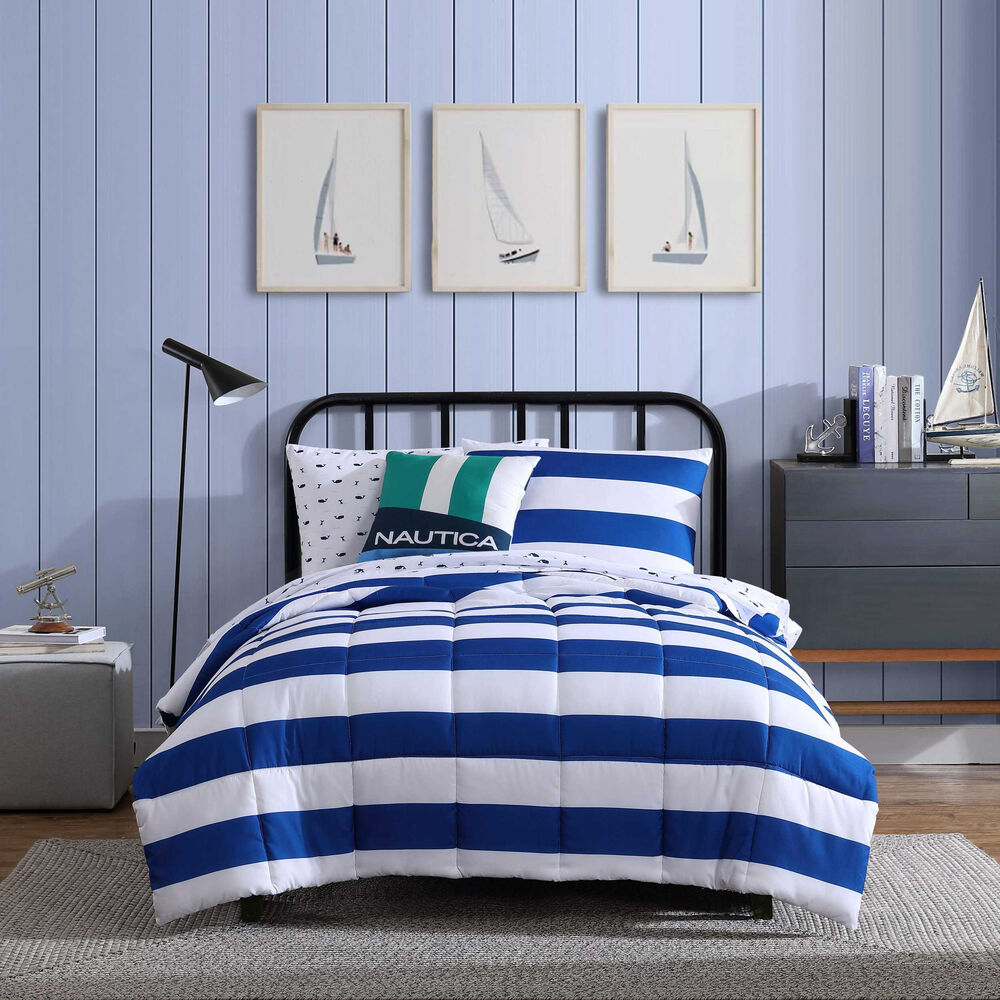 Huck Blue Stripe Twin Comforter & Sham Bonus Set,Classic Blue,large