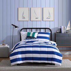 Huck Blue Stripe Twin Comforter & Sham Bonus Set,Classic Blue,large