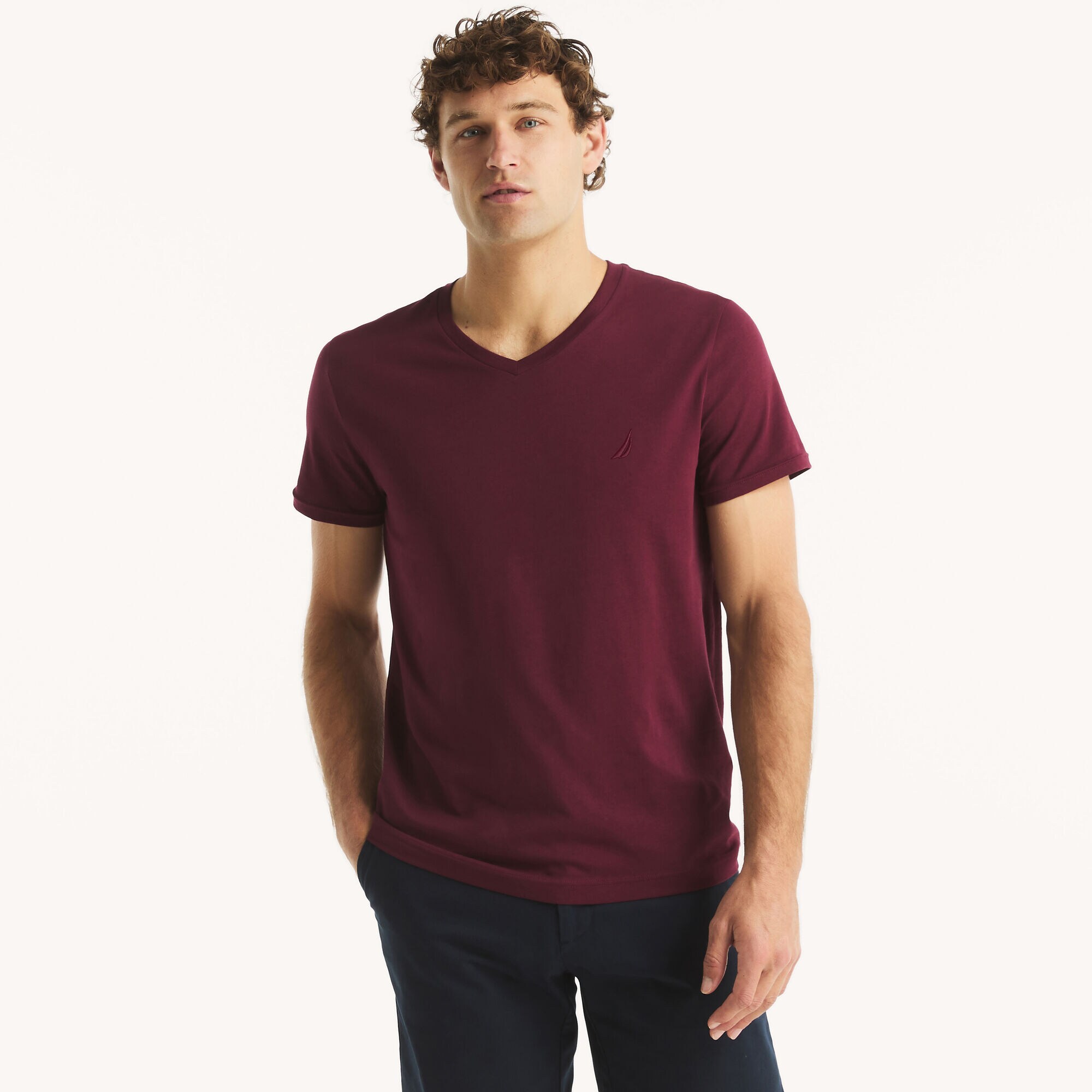 PREMIUM COTTON V-NECK T-SHIRT,Zinfandel,large