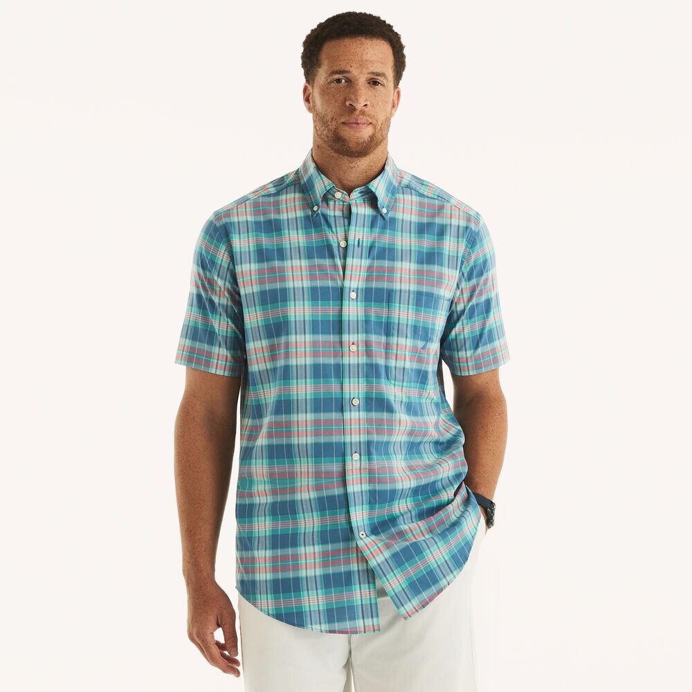 Big & Tall Classic Fit Plaid Short-Sleeve Shirt,Star Sapphire,large