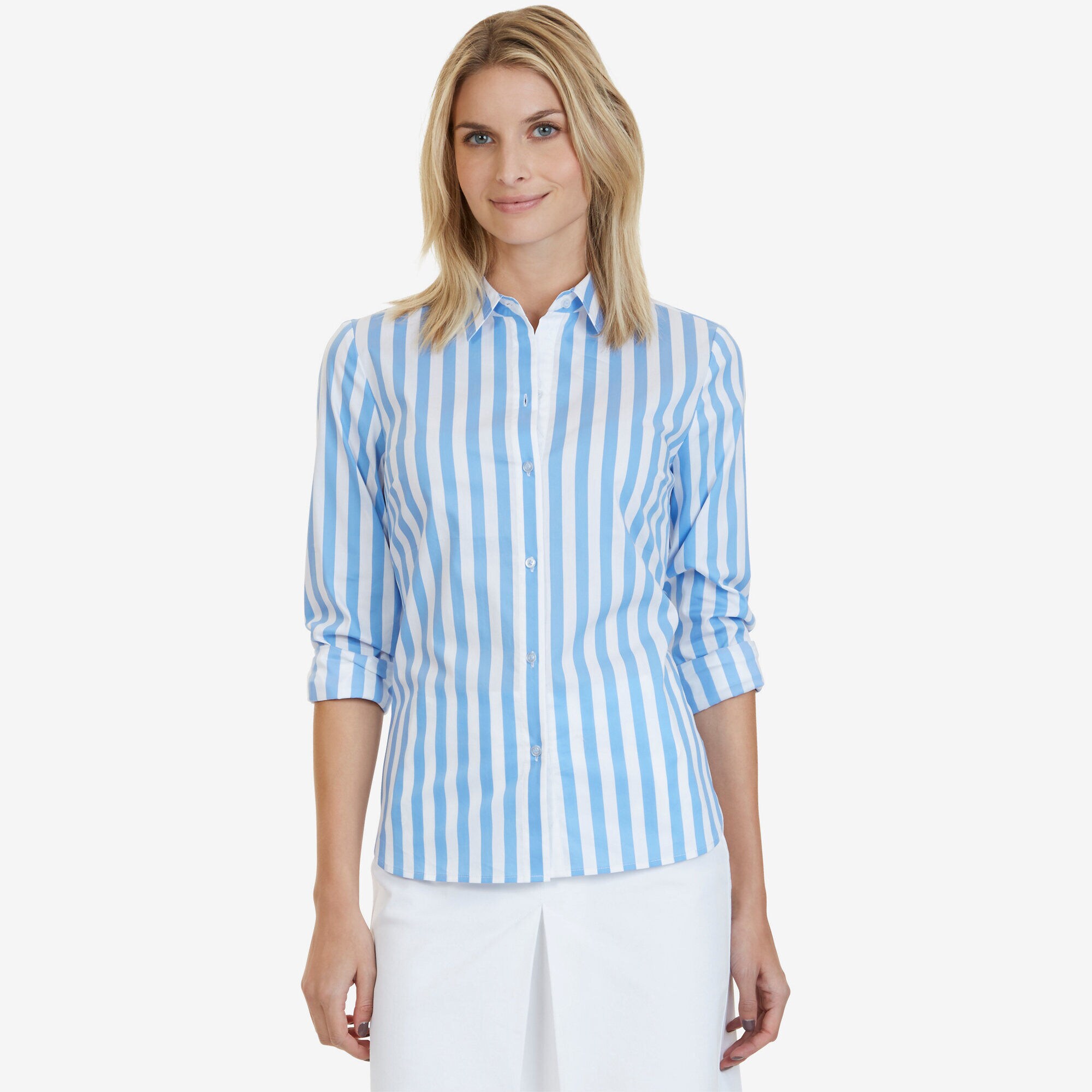 Striped Classic Fit Perfect Button-Down Shirt,Ballard Blue,large