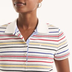 5-Button Striped Polo,Bright White,large
