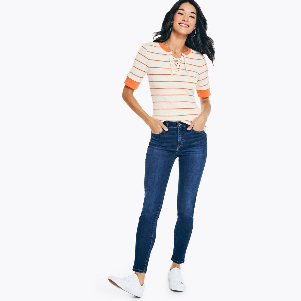NAUTICA JEANS CO. TRUE FLEX MID-RISE SKINNY DENIM,Sapphire/Pitch Yellow,large