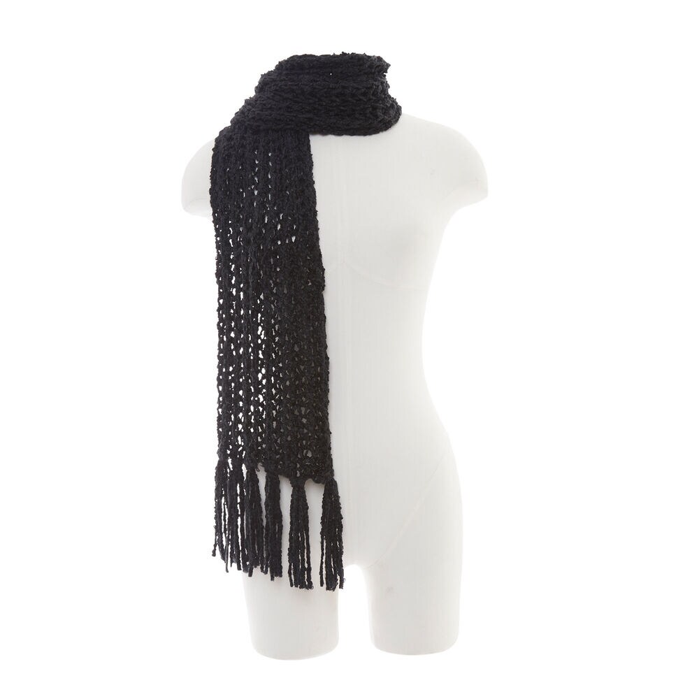 Cozy Boucle Knit scarf,True Black,large