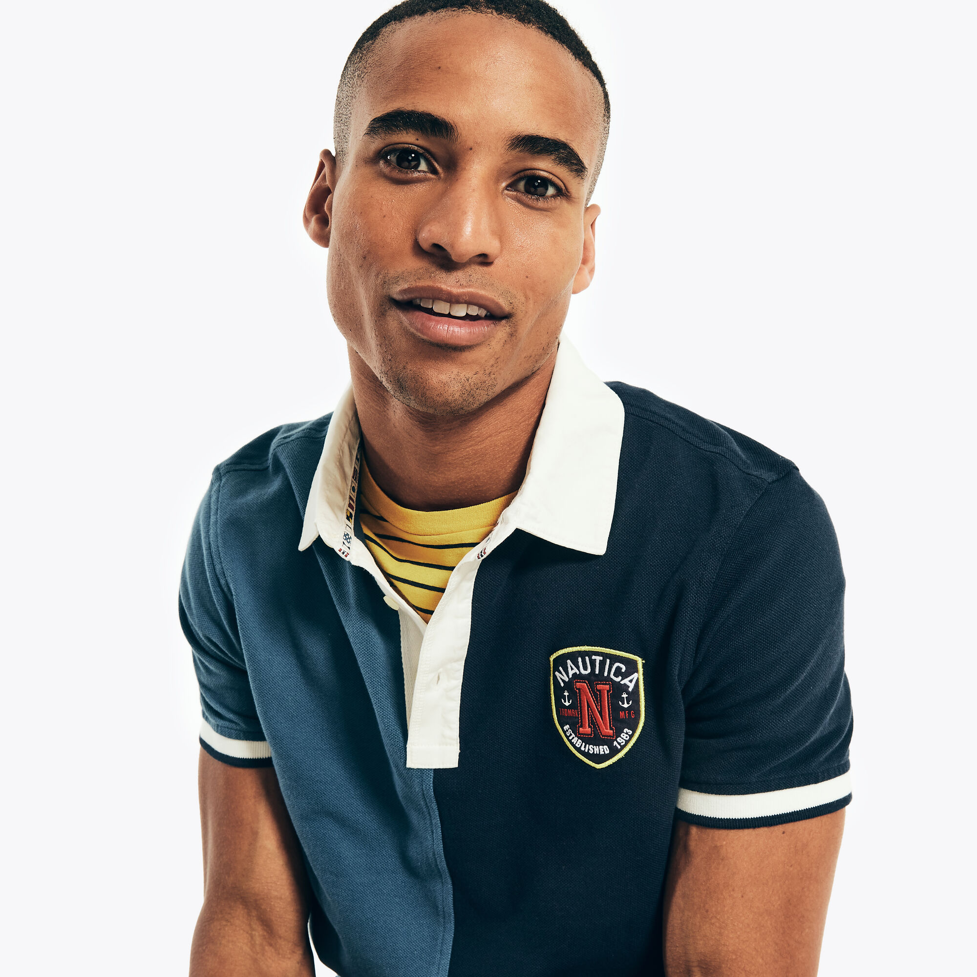 Slim Fit Colorblock Cotton Polo,Ensign Blue,large