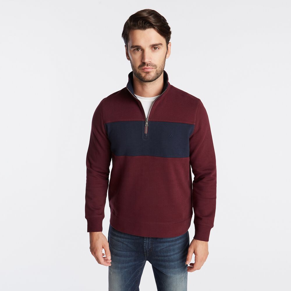 QUARTER-ZIP COLORBLOCK FLEECE PULLOVER,Royal Burgundy,large