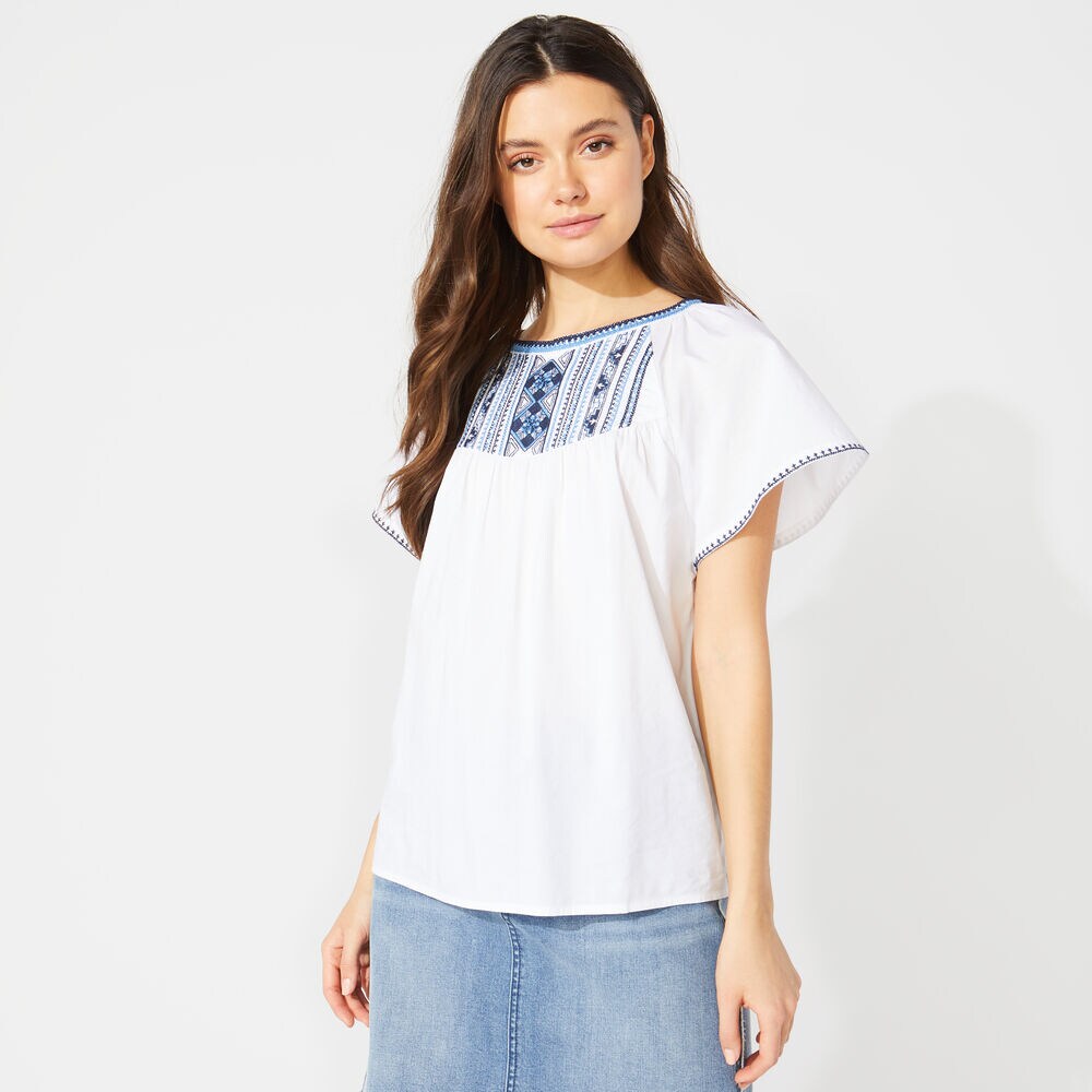 NAUTICA JEANS CO. EMBROIDERED TOP,Bright White,large