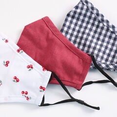 GINGHAM AND SOLID REUSABLE FACE MASK, 3 PACK,Multi,large