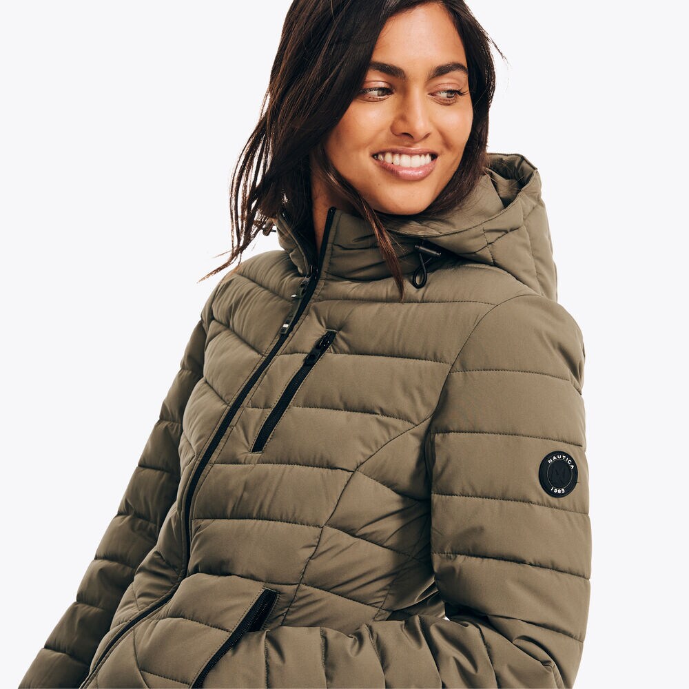 Packable Short Puffer Jacket With Hood,Deep Fern,large