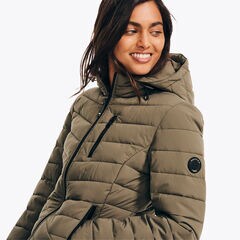 Packable Short Puffer Jacket With Hood,Deep Fern,large