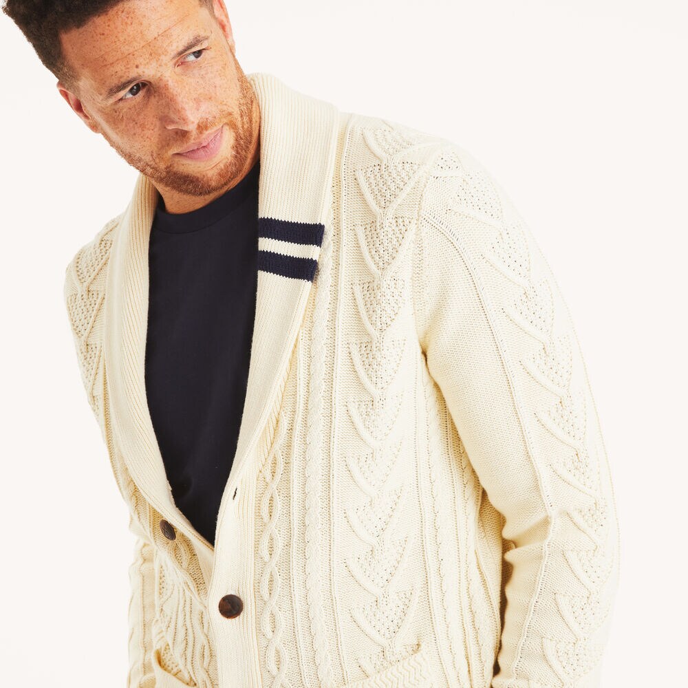Big & Tall Cable-Knit Cardigan,Oatmeal Heather,large
