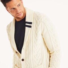 Big & Tall Cable-Knit Cardigan,Oatmeal Heather,large