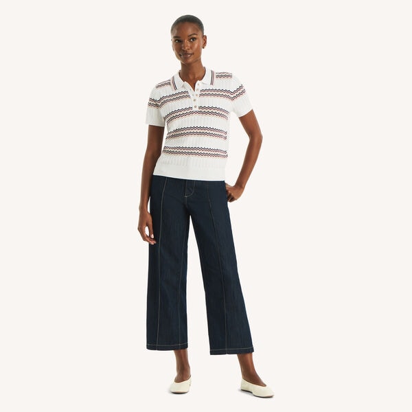 Short-Sleeve Striped Polo Sweater