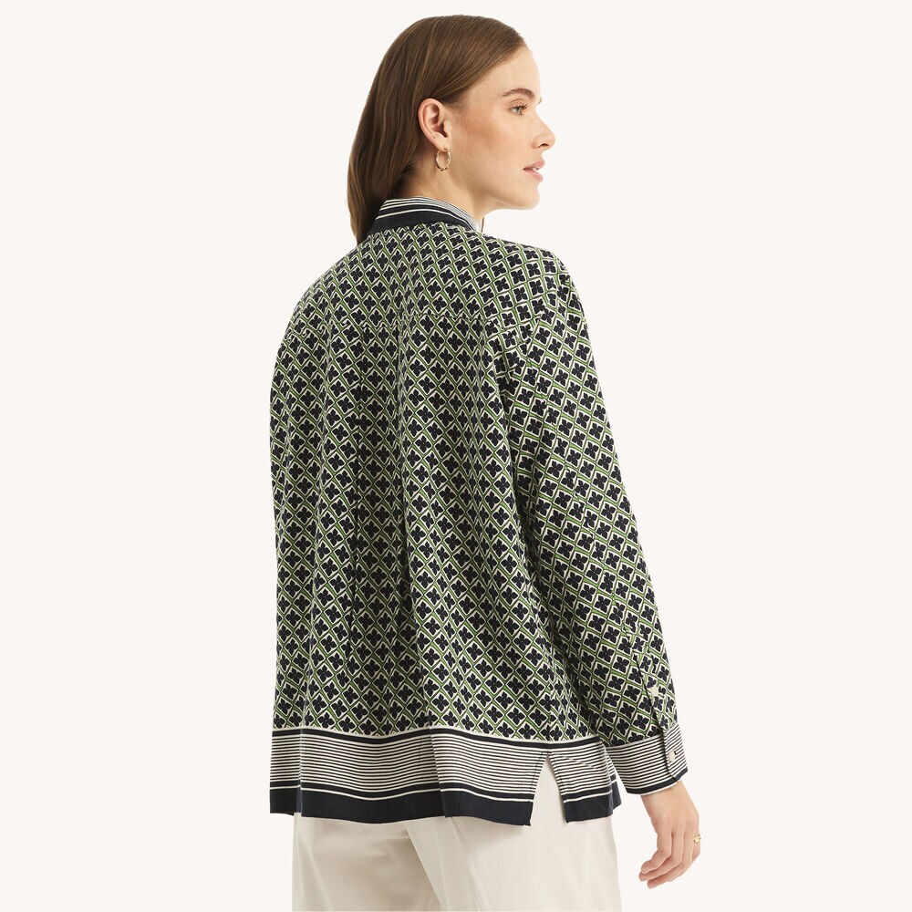 Linen Printed Tunic Top,Light Olive,large