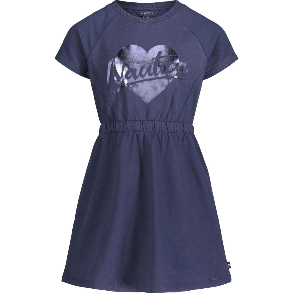 TODDLER GIRLS' FOIL HEART DRESS (2T-4T),Navy,large