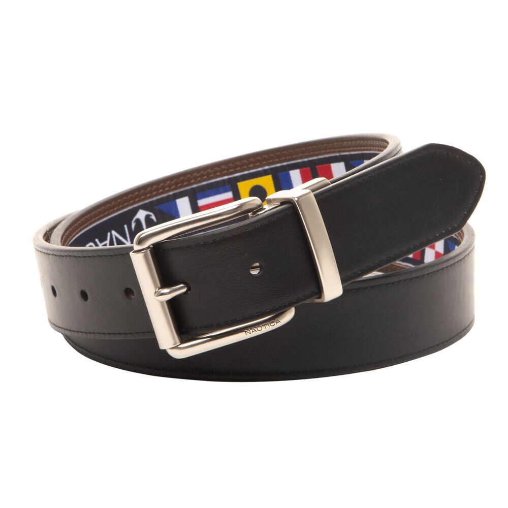 REVERSIBLE BELT IN FLAG PATTERN,Brown Stone,large