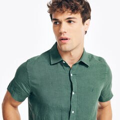 SUSTAINABLY CRAFTED LINEN SHORT-SLEEVE SHIRT,Lakeside Green,large