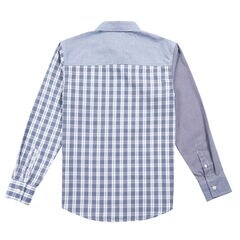  Boys' Plaid Button Down Shirt (8-16),Stormy Blue Wash,large