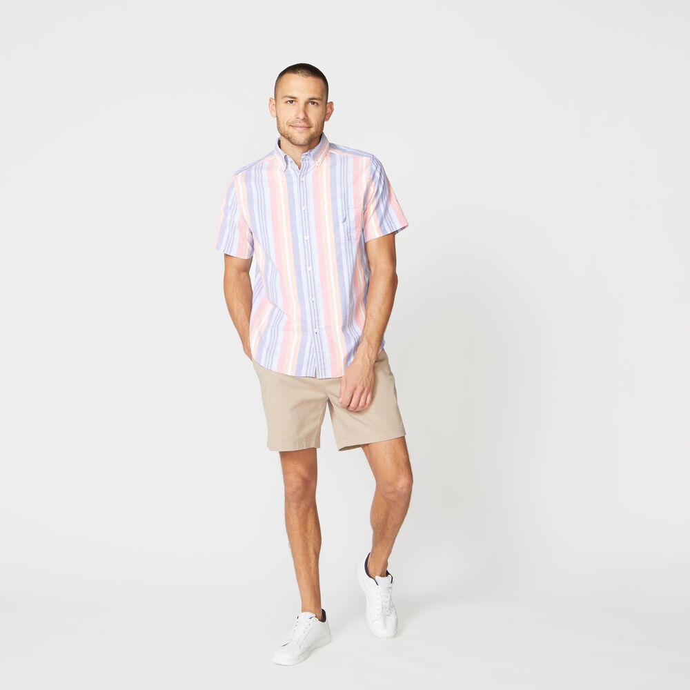 MULTI-STRIPE SHORT SLEEVE OXFORD SHIRT,Windsurf Blue,large