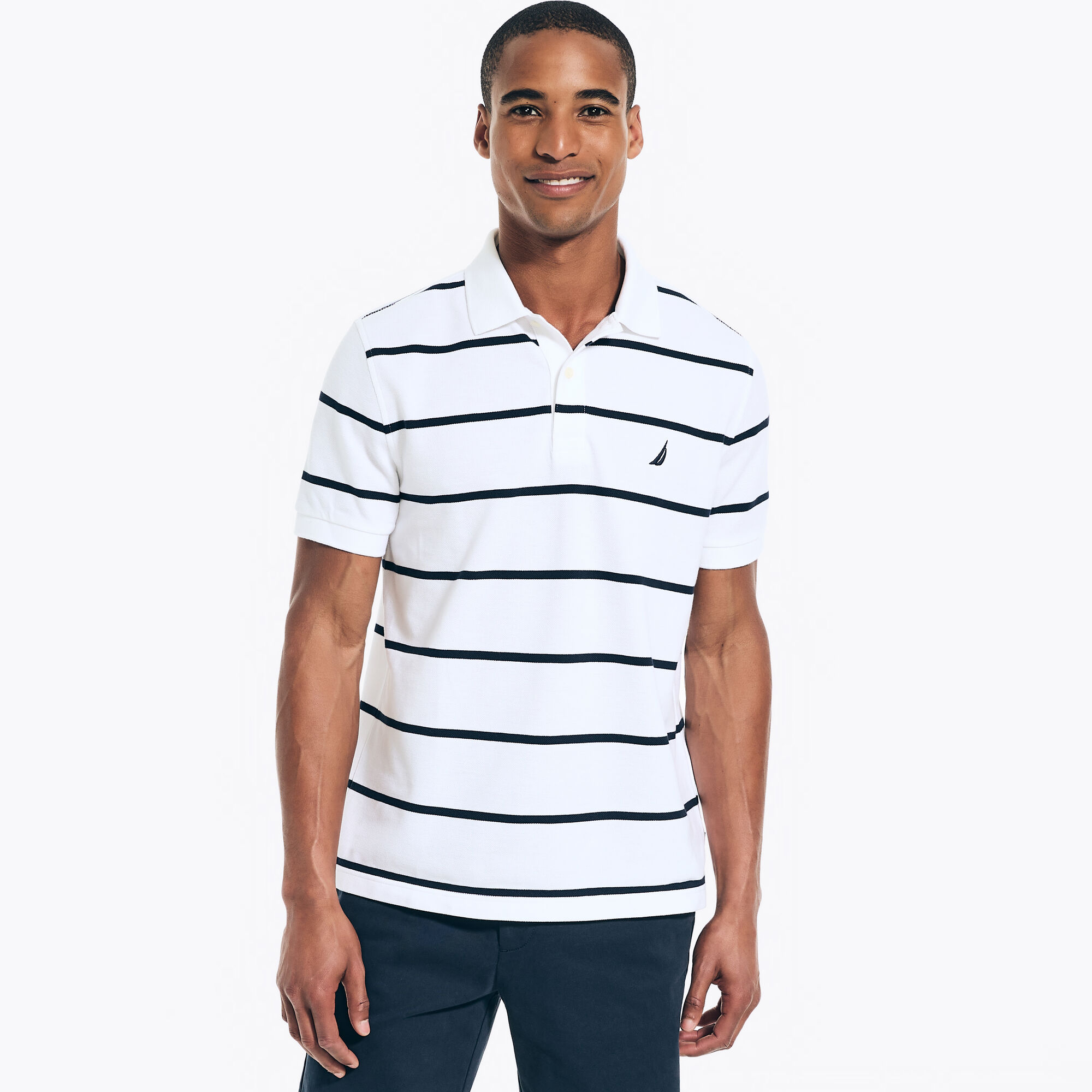 CLASSIC FIT STRIPED DECK POLO,Bright White,large