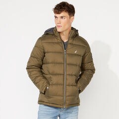 PUFFER JACKET WITH REMOVABLE HOOD,Cargo Green,large