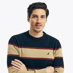 NAVTECH STRIPED CREWNECK SWEATER,Navy,large