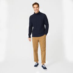 CABLE-KNIT TURTLENECK SWEATER,Navy,large