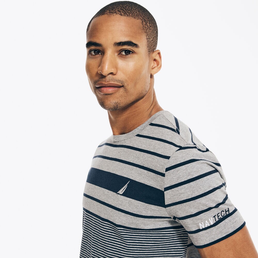 NAVTECH STRIPED T-SHIRT,Stone Grey Heather,large