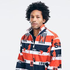 STRIPED LOGO PRINT JACKET,Royal Burgundy,large