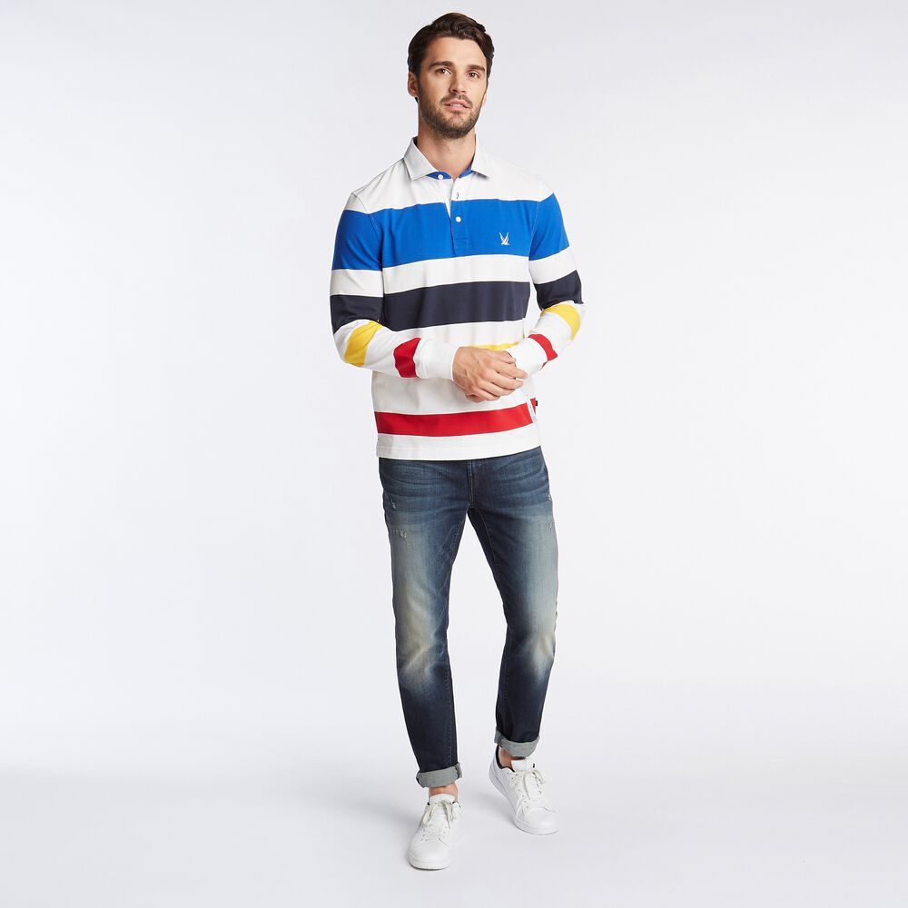 CLASSIC FIT STRIPED LONG SLEEVE RUGBY ,Bright White,large