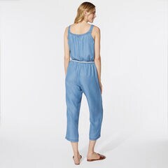 NAUTICA JEANS CO. TIE BELT DENIM JUMPSUIT,Distressed Blue Wash,large