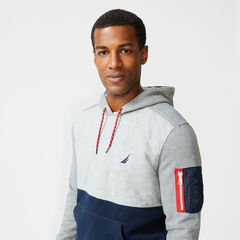 COLORBLOCK QUILTED PULLOVER HOODIE,Stone Grey Heather,large