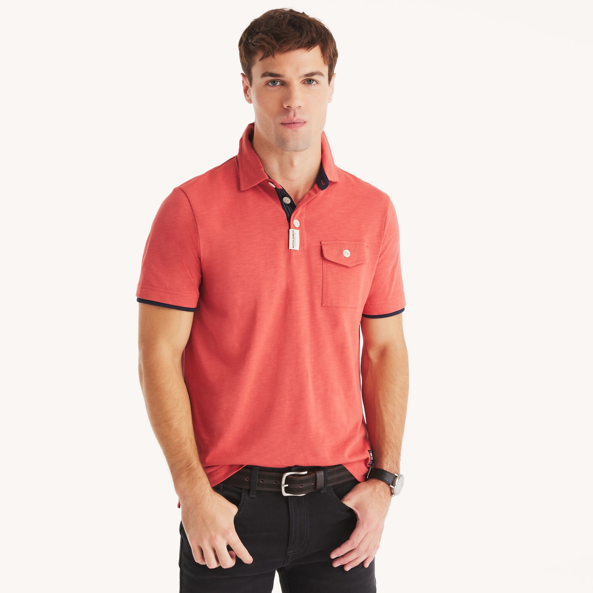 Nautica Jeans Co. Classic Fit Polo,Mineral Red,large
