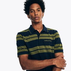 Navtech Classic Fit Striped Polo,Stellar Blue Heather,large