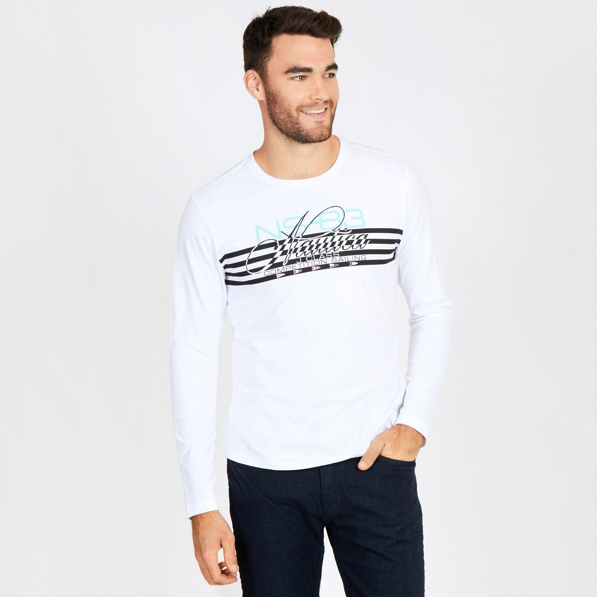 Signature Stripes Crewneck Tee,Bright White,large