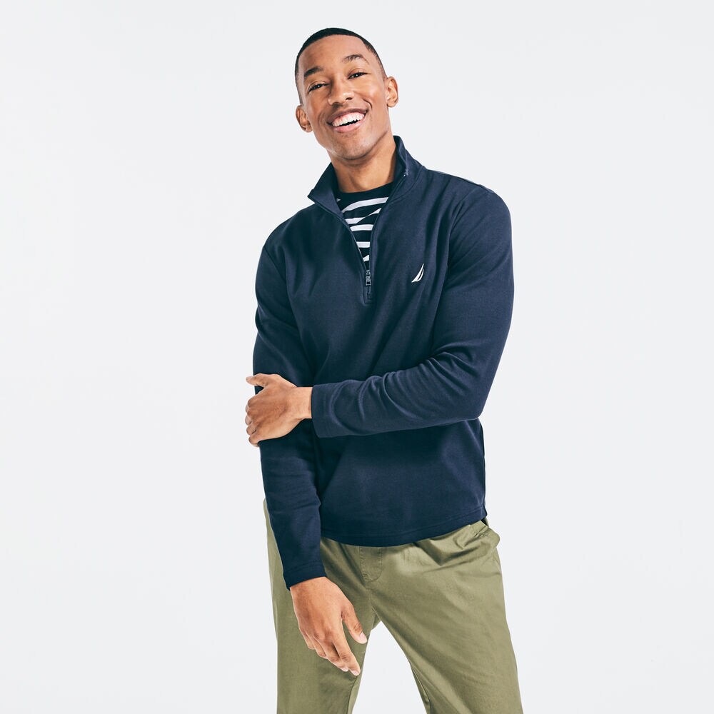 SLIM FIT PREMIUM COTTON QUARTER-ZIP,Navy,large