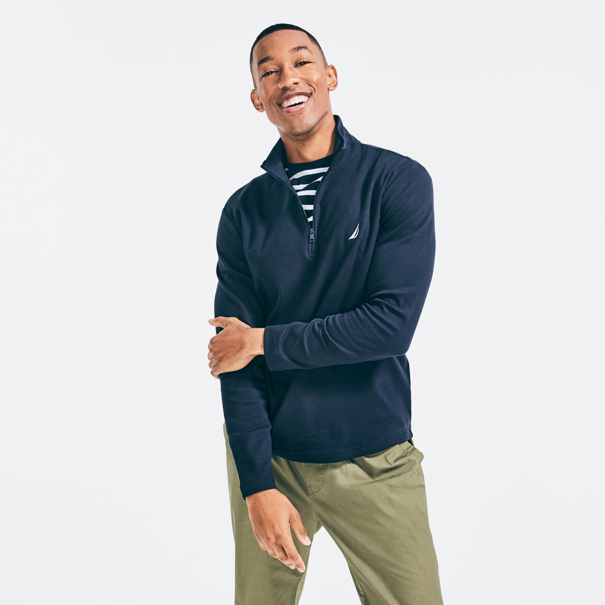 SLIM FIT PREMIUM COTTON QUARTER-ZIP,Navy,large