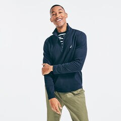 SLIM FIT PREMIUM COTTON QUARTER-ZIP,Navy,large