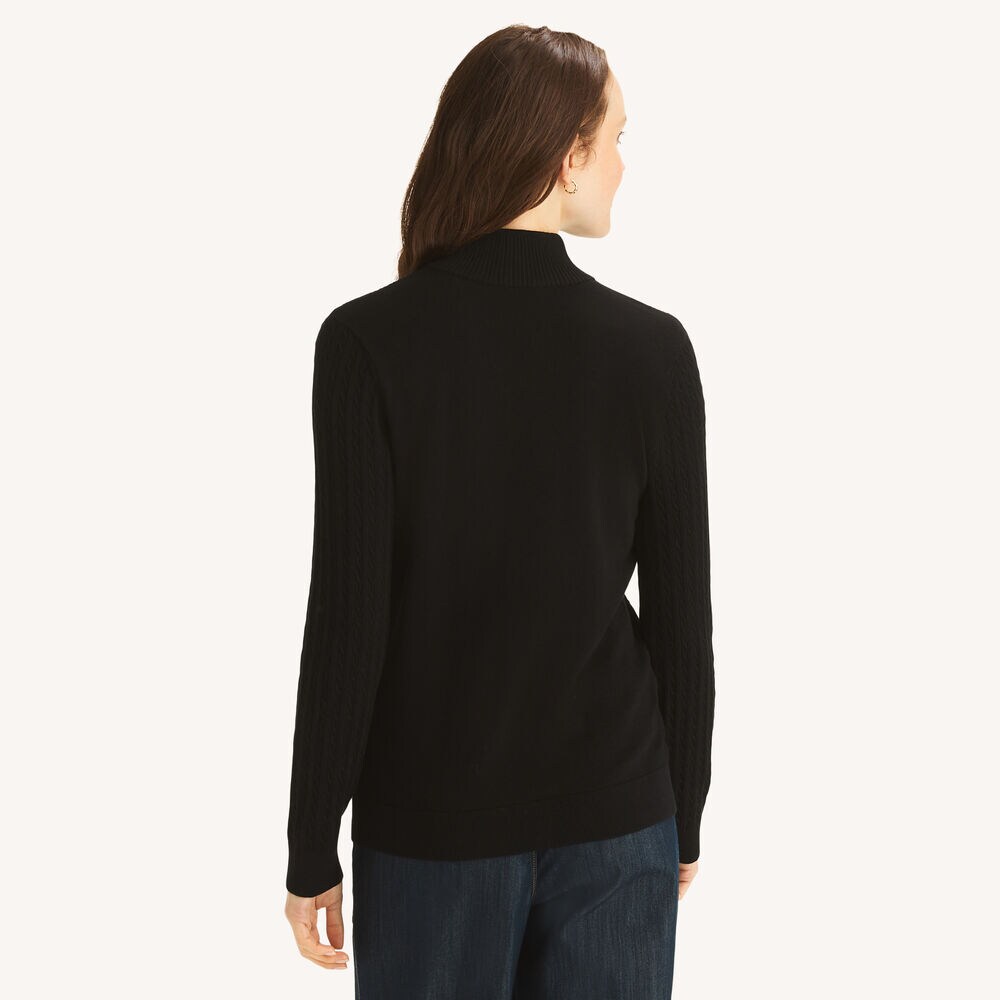 Quarter-Zip Mock-Neck Sweater,True Black,large