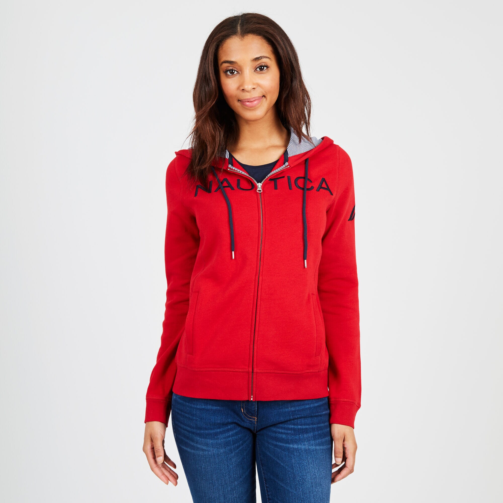 LOGO FULL-ZIP HOODIE,Tomales Red,large