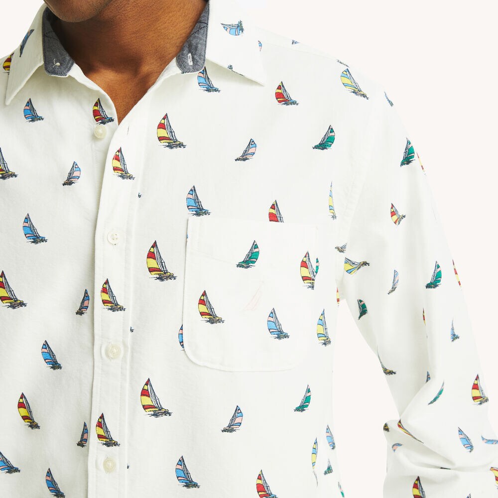 Printed Oxford Shirt,Bright White,large