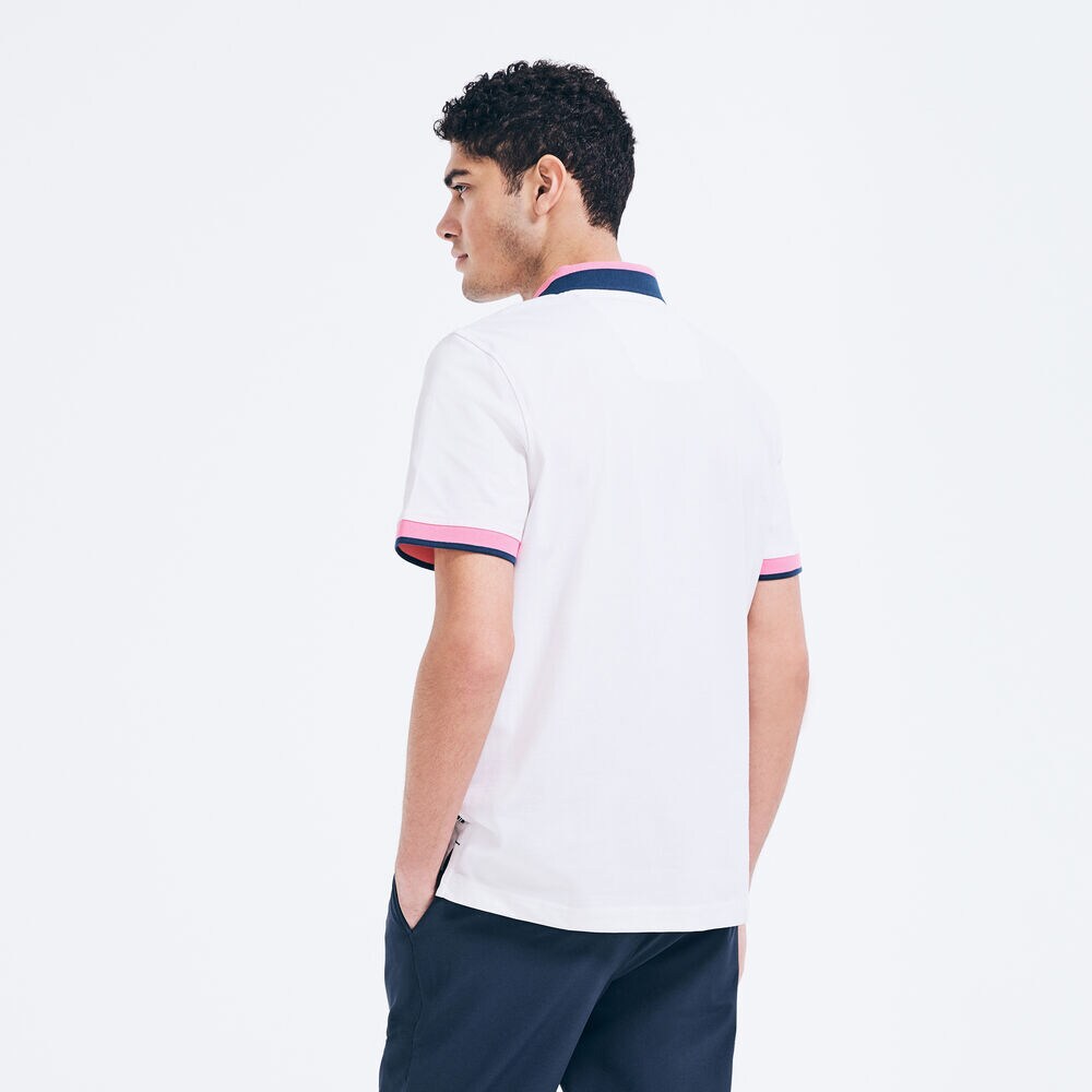 CLASSIC FIT PREMIUM COTTON STRIPED-COLLAR POLO,Bright White,large