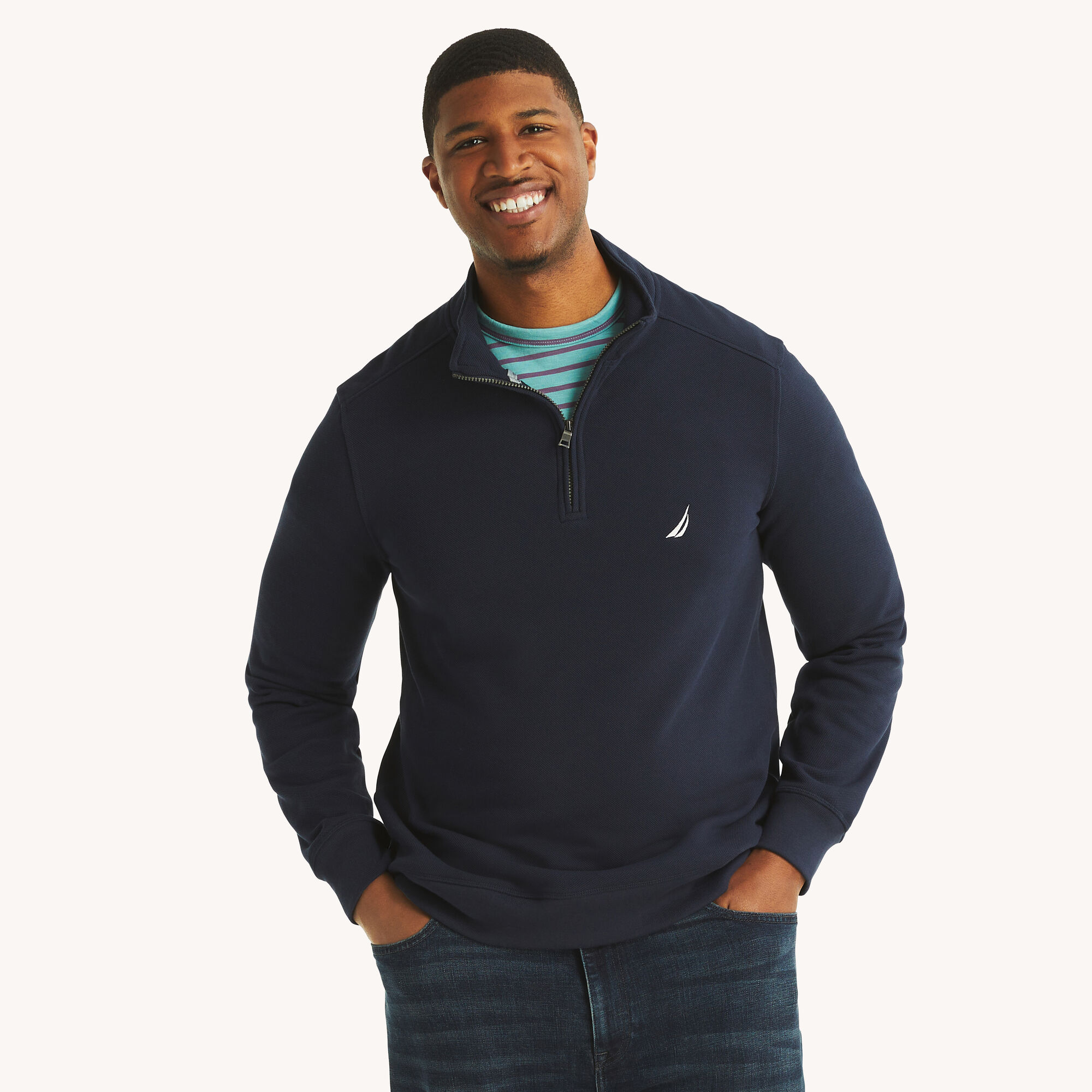 Big & Tall Quarter-Zip Fleece Sweatshirt,Stellar Blue Heather,large