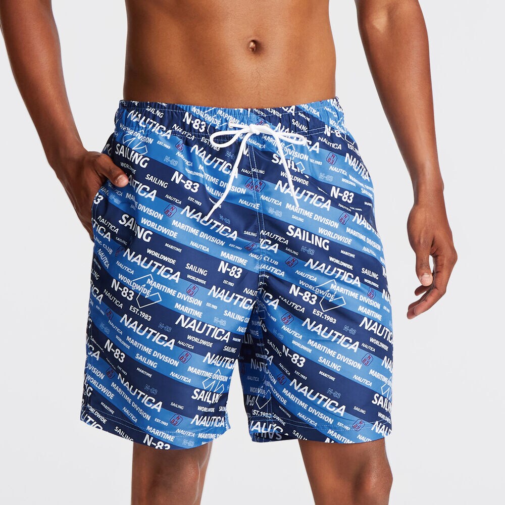 8" LOGO REMIX PRINT SWIM TRUNK,Reef Blue,large